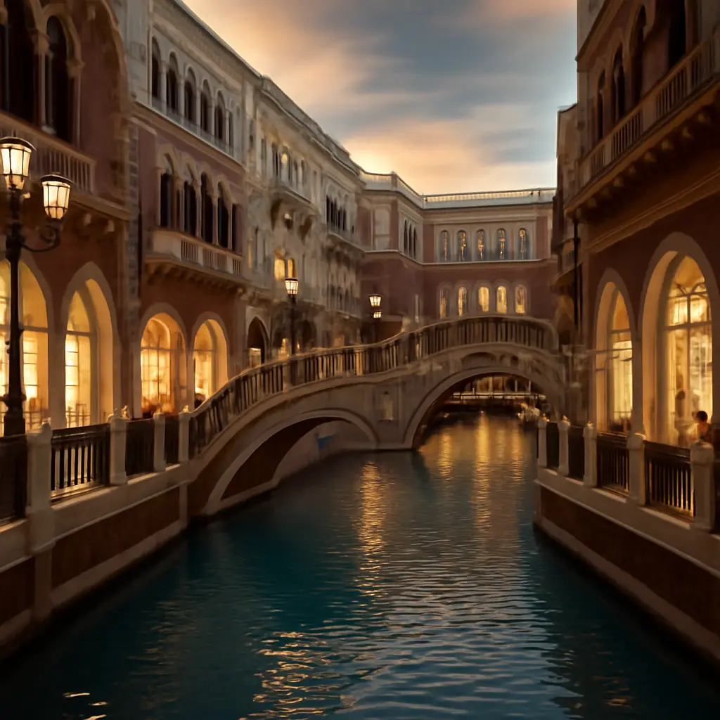 Luxury retail arcade with warm lighting